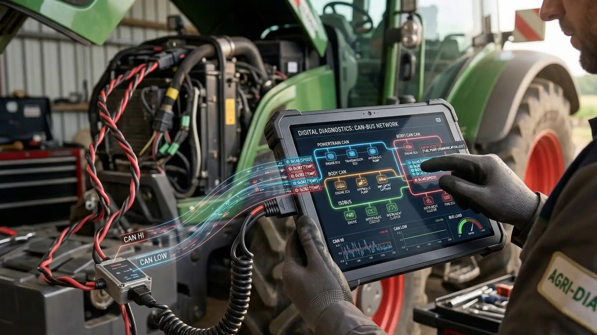 Mechanic diagnosing CAN-bus network